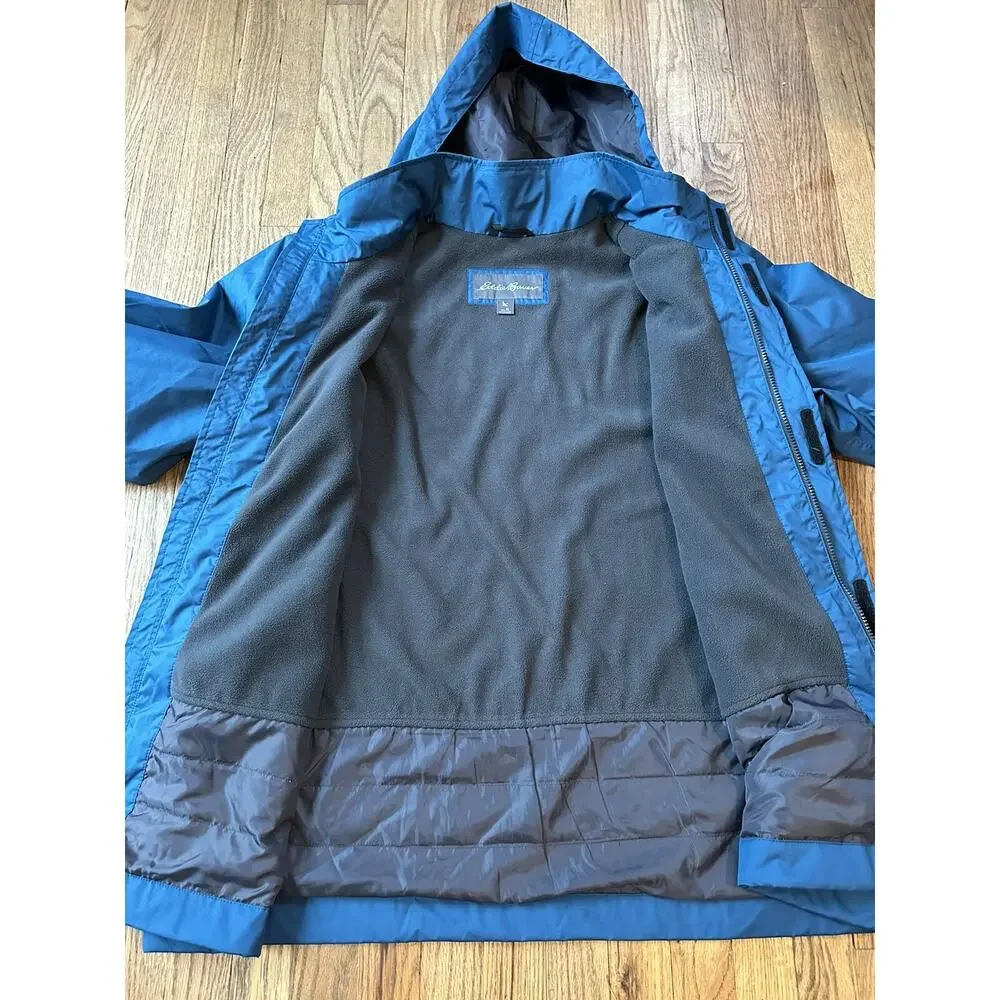 Eddie Bauer Rain Jacket Men's Sz Large Teal Blue Weather Edge Mesh Lined Hooded